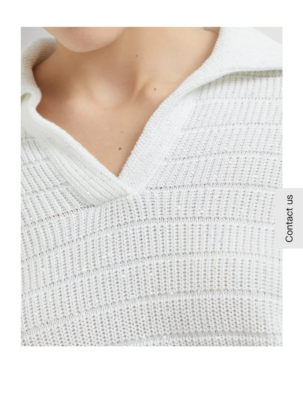 Brunello Cucinelli White Sequin Knit Collared Sweater Size S Made in Italy